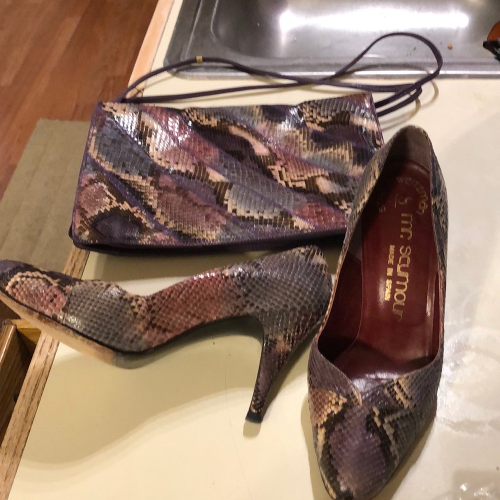Mr. Seymour python snake shoes matching satchel